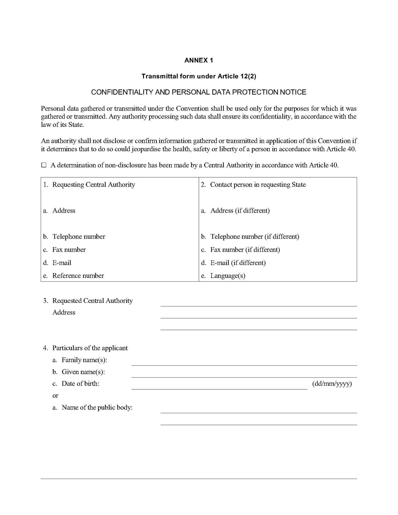 Page 1 of the Transmittal form under Article 12(2)
