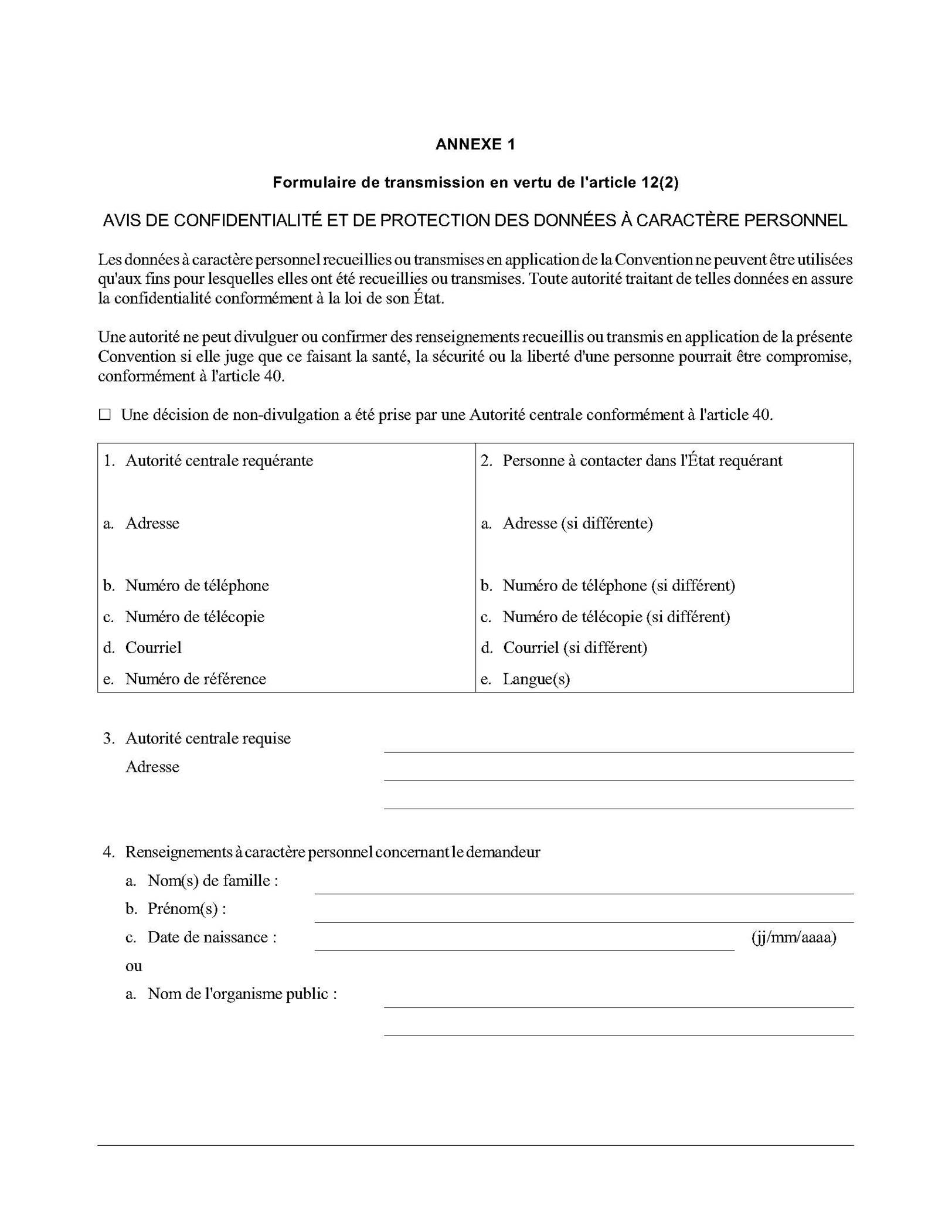 Page 1 du Formulaire de transmission en vertu de l'article 12(2)

Description automatically generated