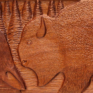 Détail de sculpture avec un buffle.